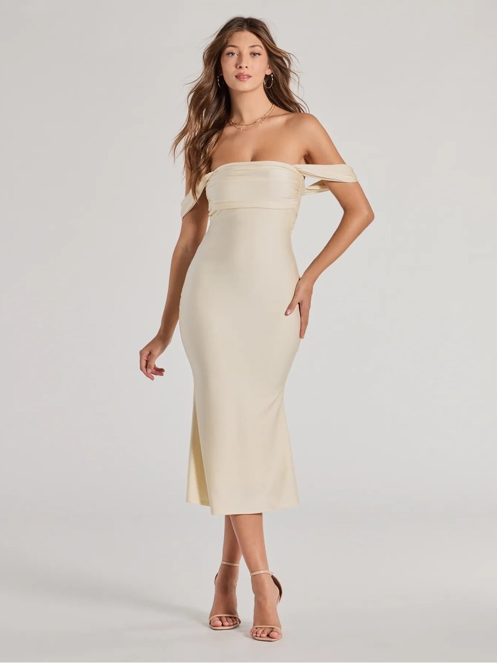 Windsor 05101-3830 Natural Cream Off-Shoulder Midi Dress